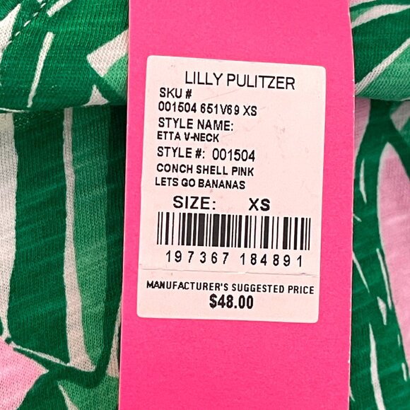 New Lilly Pulitzer XS Etta V Neck T-Shirt Top Conch Shell Pink Green NWT - Picture 6 of 8